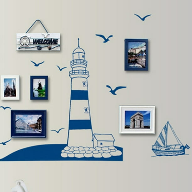 Sea Sailboat Lighthouse Wall Sticker Living Room Background Art Decal Home Decor Sea Sailboat Lighthouse Wall Sticker Living Room Background Art Decal Home Decor